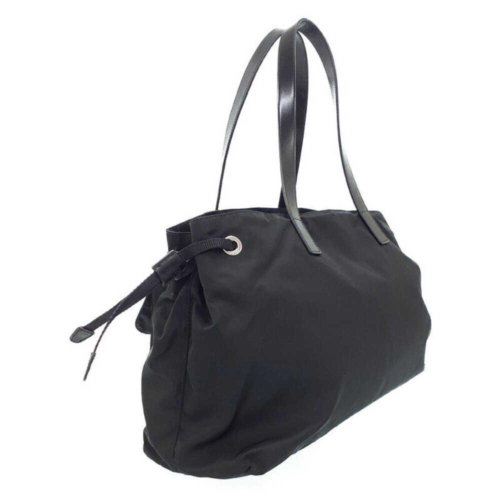 Prada black Drawstring nylon Tote Tessuto leather